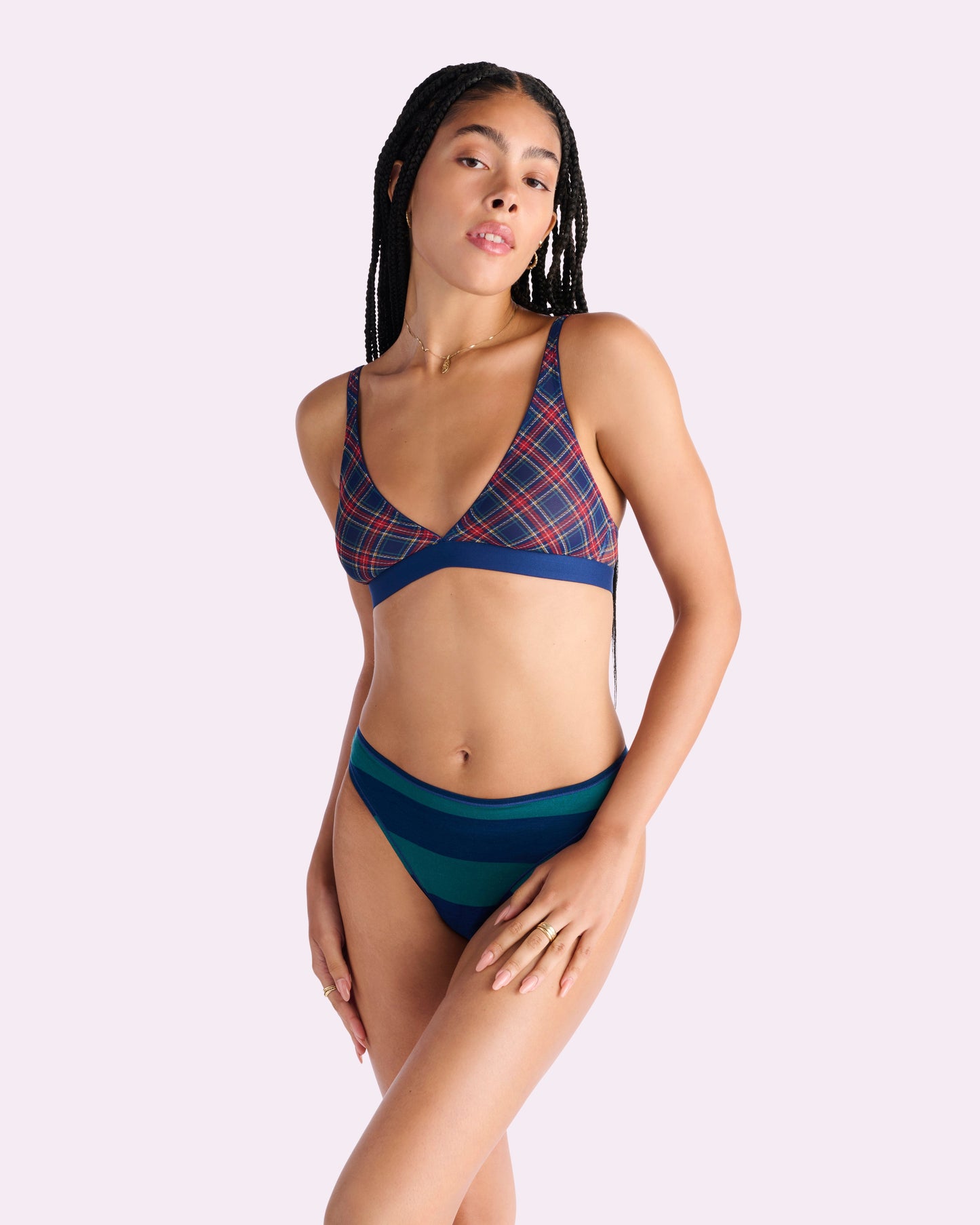Ultra-Flattering High Rise Thong | New:Cotton (Green Rugby Stripe)