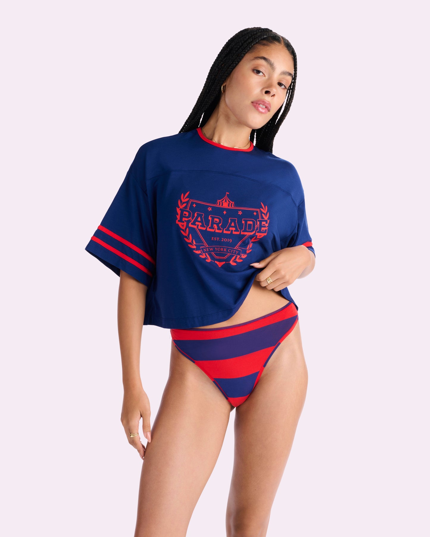 Ultra-Flattering High Rise Thong | New:Cotton (Red Rugby Stripe)