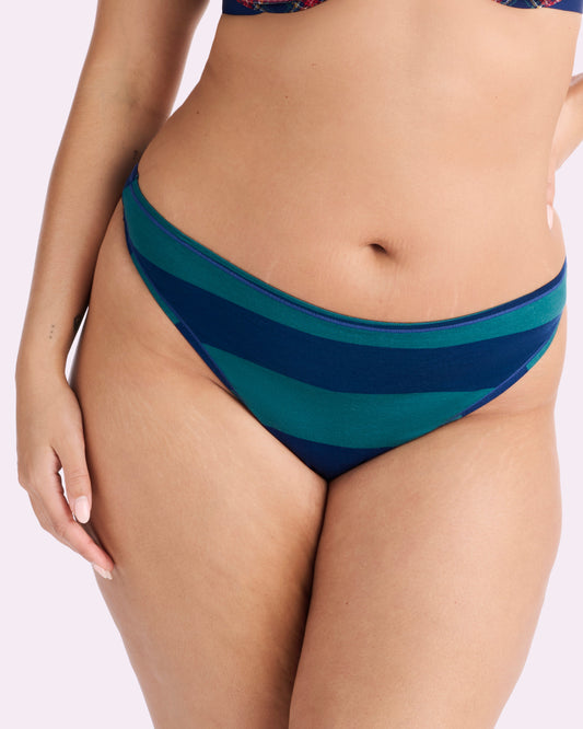Ultra-Flattering High Rise Thong | New:Cotton (Green Rugby Stripe)
