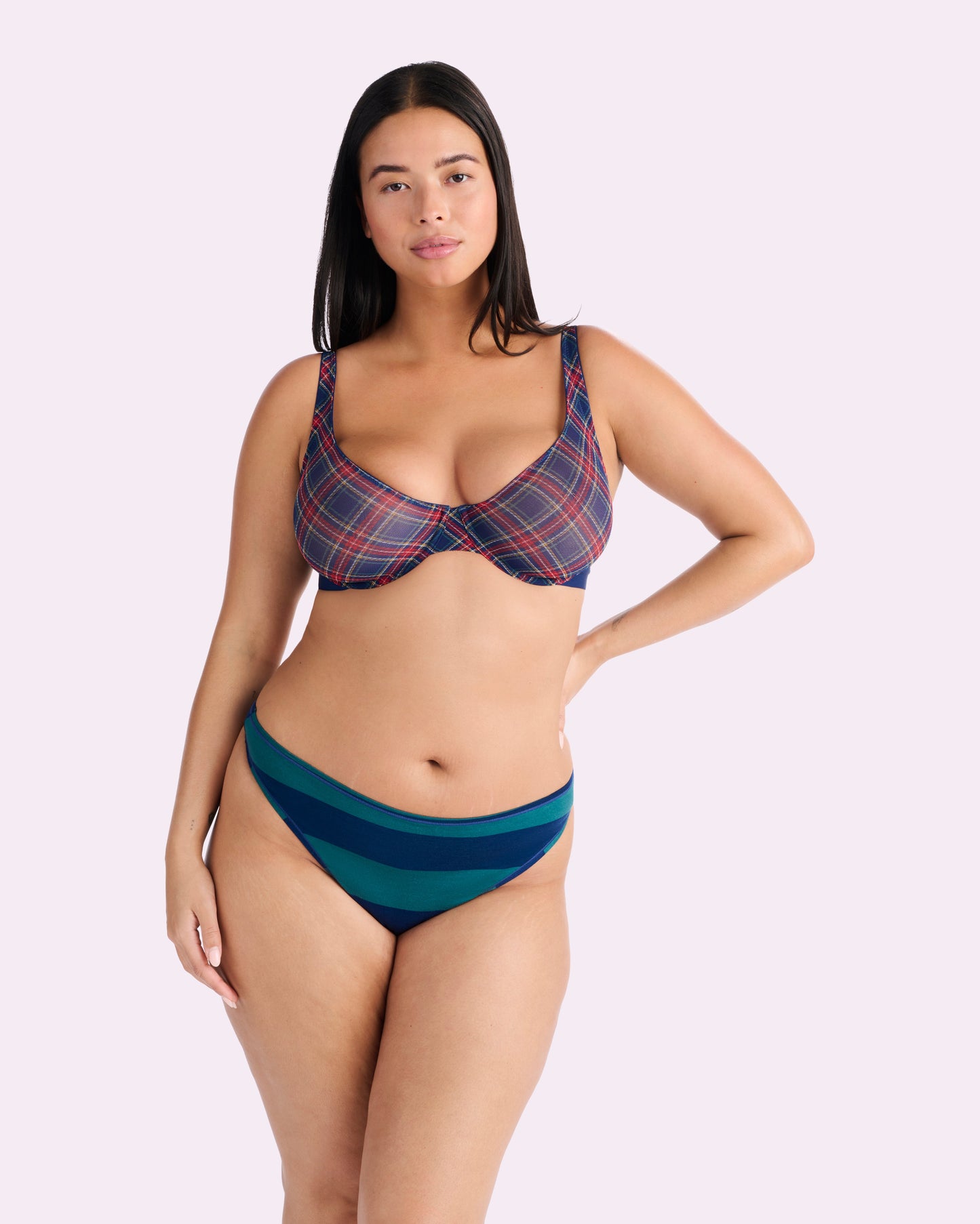 Ultra-Flattering High Rise Thong | New:Cotton (Green Rugby Stripe)