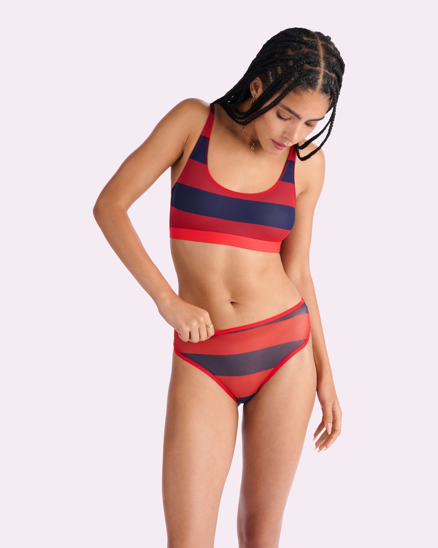 Silky Mesh High Rise Cheeky | Silky Mesh (Red Rugby Stripe)