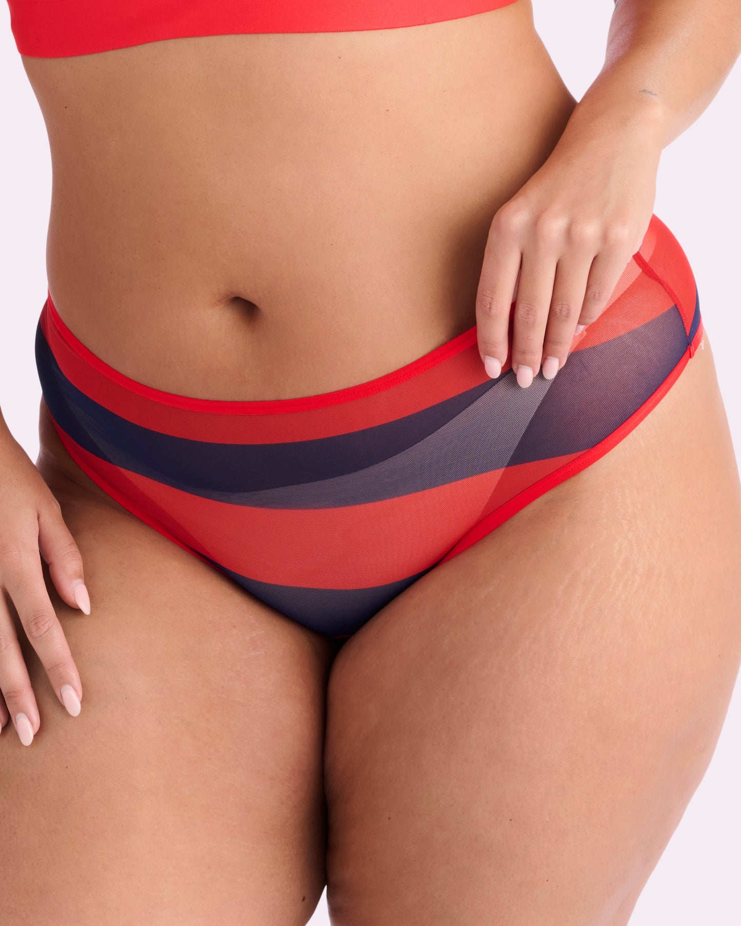 Silky Mesh High Rise Cheeky | Silky Mesh (Red Rugby Stripe)