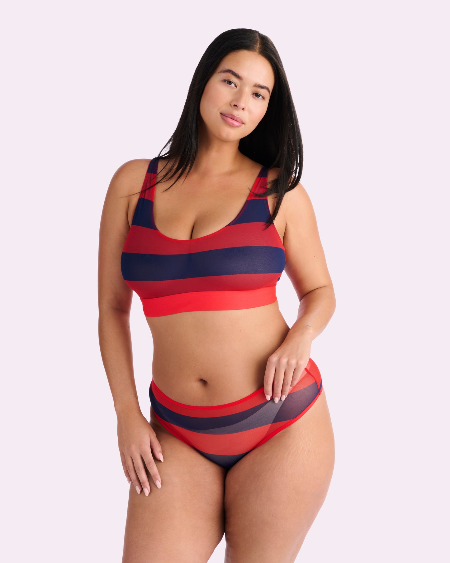 Silky Mesh High Rise Cheeky | Silky Mesh (Red Rugby Stripe)