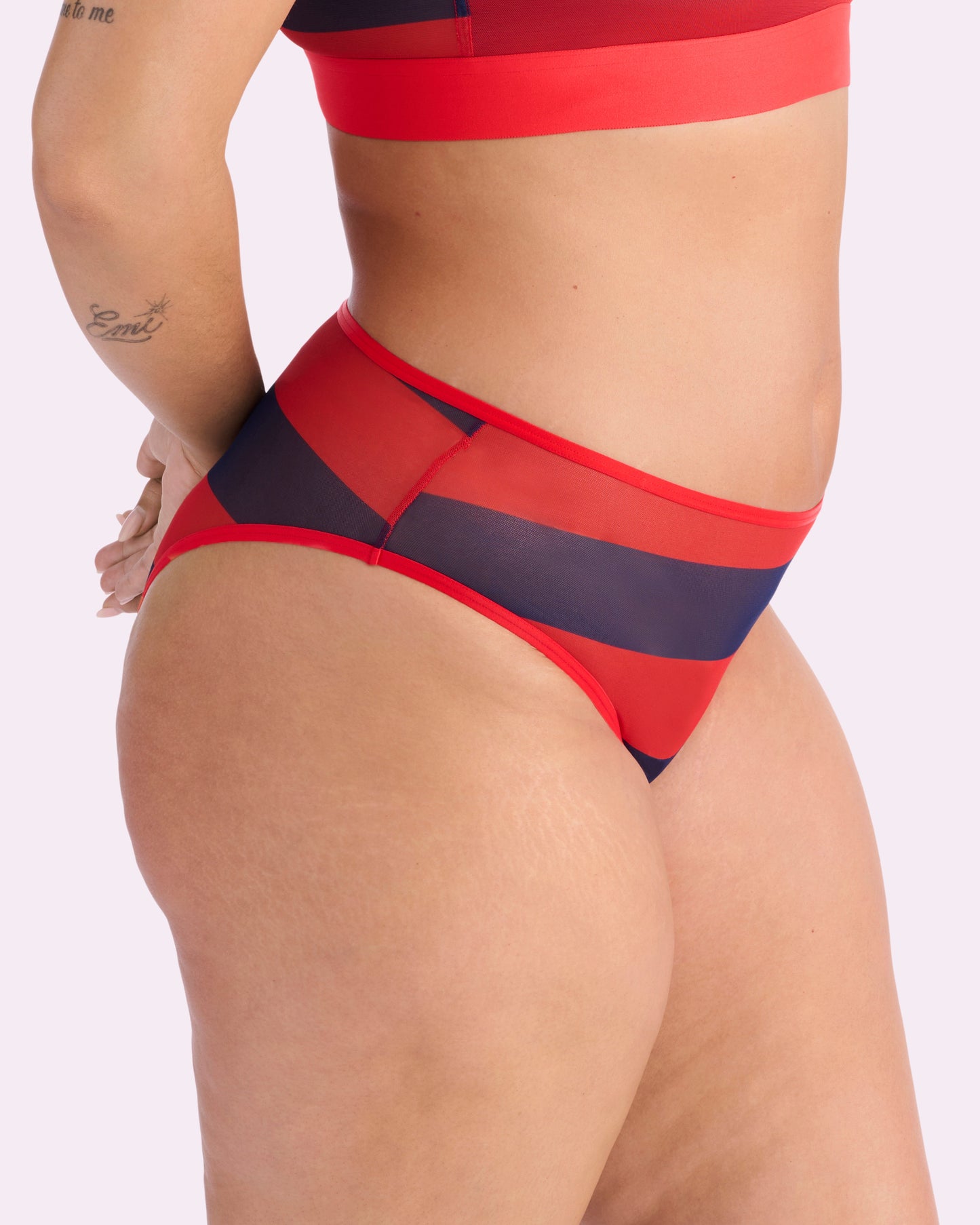 Silky Mesh High Rise Cheeky | Silky Mesh (Red Rugby Stripe)