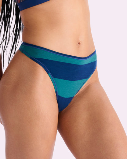 Ultra-Flattering High Rise Thong | New:Cotton (Green Rugby Stripe)