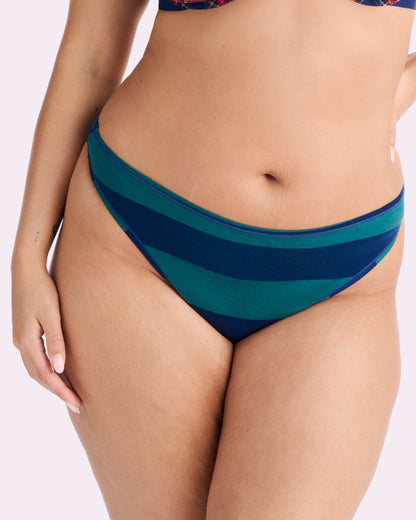Ultra-Flattering High Rise Thong | New:Cotton (Green Rugby Stripe)