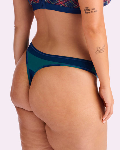 Ultra-Flattering High Rise Thong | New:Cotton (Green Rugby Stripe)