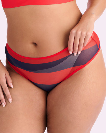 Silky Mesh High Rise Cheeky | Silky Mesh (Red Rugby Stripe)