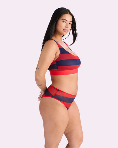 Silky Mesh High Rise Cheeky | Silky Mesh (Red Rugby Stripe)