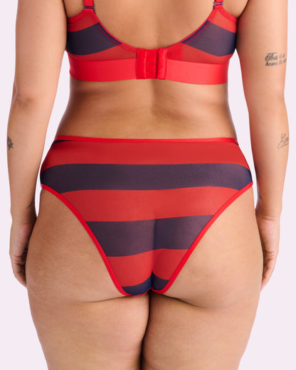 Silky Mesh High Rise Cheeky | Silky Mesh (Red Rugby Stripe)